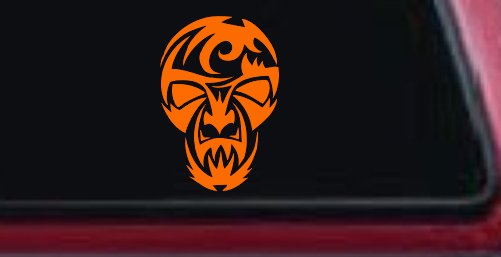 Tribal Skull Mask Car or Truck Window Decal Sticker (Orange)