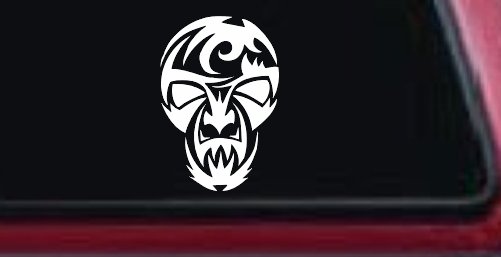 Tribal Skull Mask Car or Truck Window Decal Sticker (White)