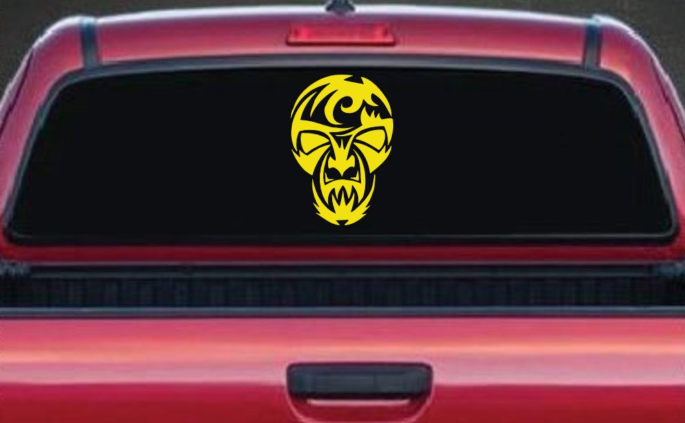 Tribal Skull Mask Car or Truck Window Decal Sticker (Yellow)