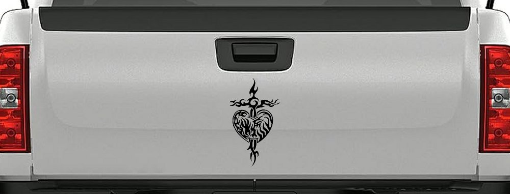 Tribal Heart and Cross Car or Truck Window Decal Sticker (Black)