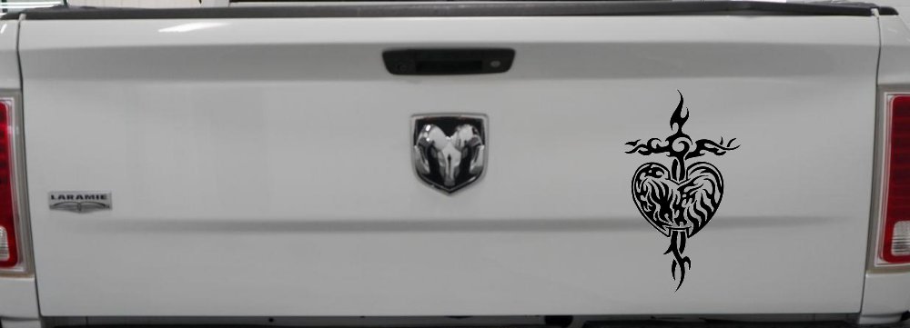 Tribal Heart and Cross Car or Truck Window Decal Sticker (Black)