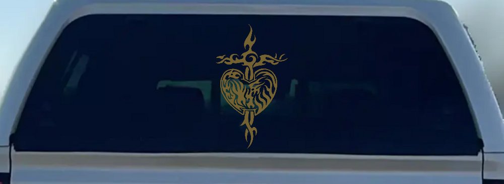 Tribal Heart and Cross Car or Truck Window Decal Sticker