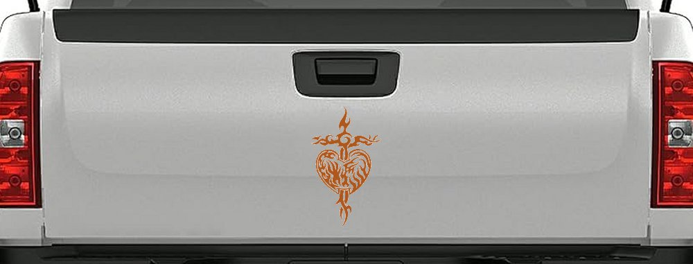 Tribal Heart and Cross Car or Truck Window Decal Sticker (Nut Brown)