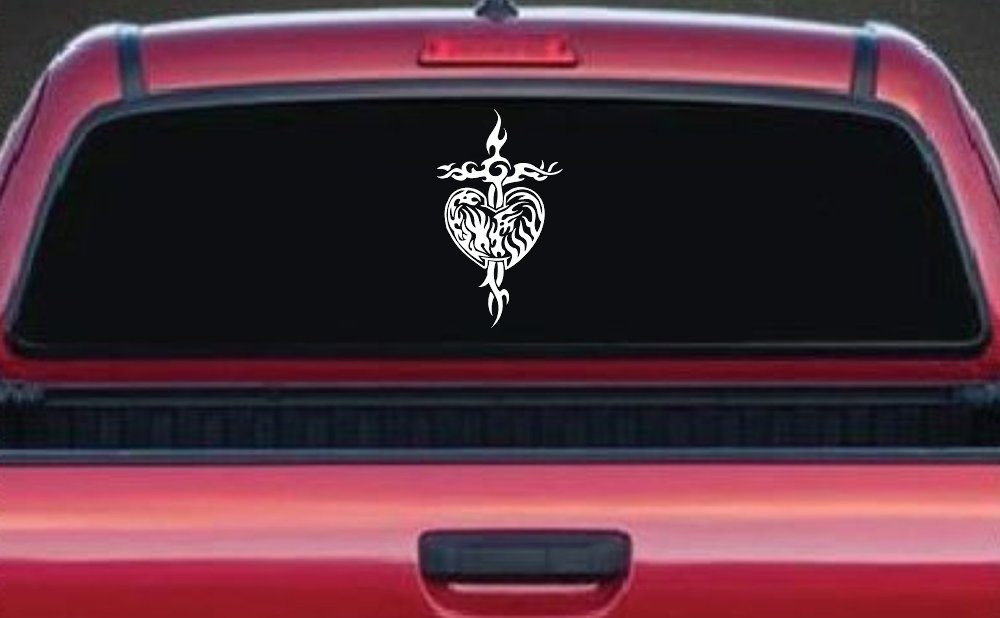 Tribal Heart and Cross Car or Truck Window Decal Sticker
