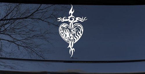 Tribal Heart and Cross Car or Truck Window Decal Sticker (White)