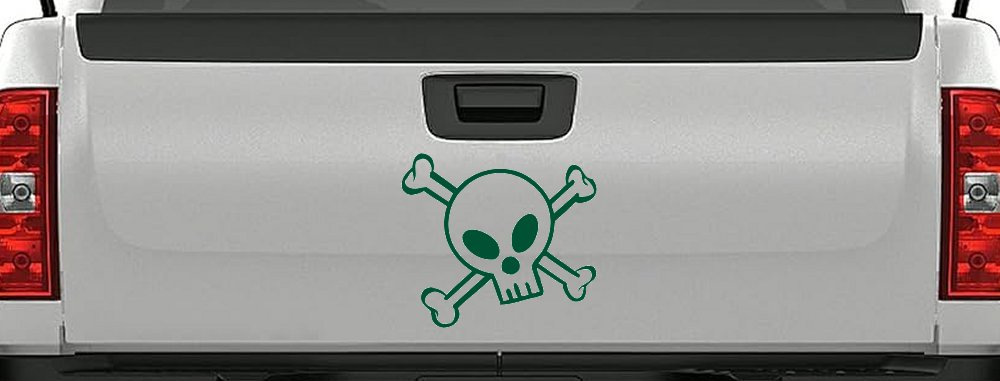 Cute Skull And Cross Bones Car or Truck Window Decal Sticker (Dark Green)
