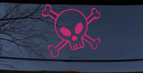 Cute Skull And Cross Bones Car or Truck Window Decal Sticker (Hot Pink)