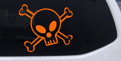Cute Skull And Cross Bones Car or Truck Window Decal Sticker (Orange)