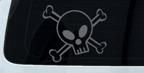 Cute Skull And Cross Bones Car or Truck Window Decal Sticker (Silver)