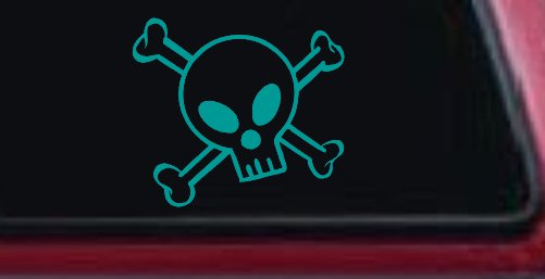 Cute Skull And Cross Bones Car or Truck Window Decal Sticker (Turquoise)