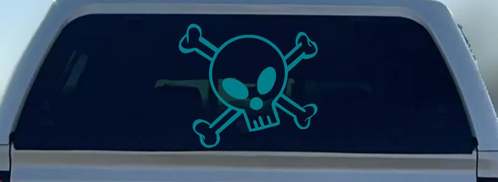 Cute Skull And Cross Bones Car or Truck Window Decal Sticker (Turquoise Blue)