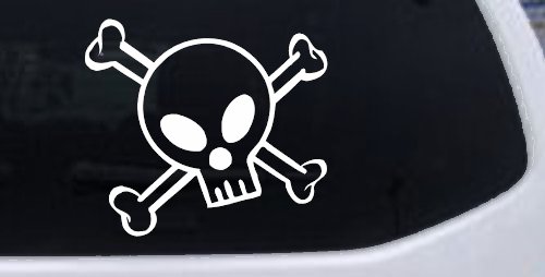 Cute Skull And Cross Bones Car or Truck Window Decal Sticker (White)
