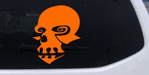 Tribal Skull Mask Car or Truck Window Decal Sticker (Orange)