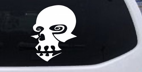Tribal Skull Mask Car or Truck Window Decal Sticker (White)