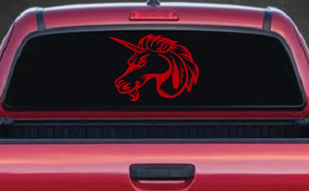 Unicorn Head Car or Truck Window Decal Sticker (Red)