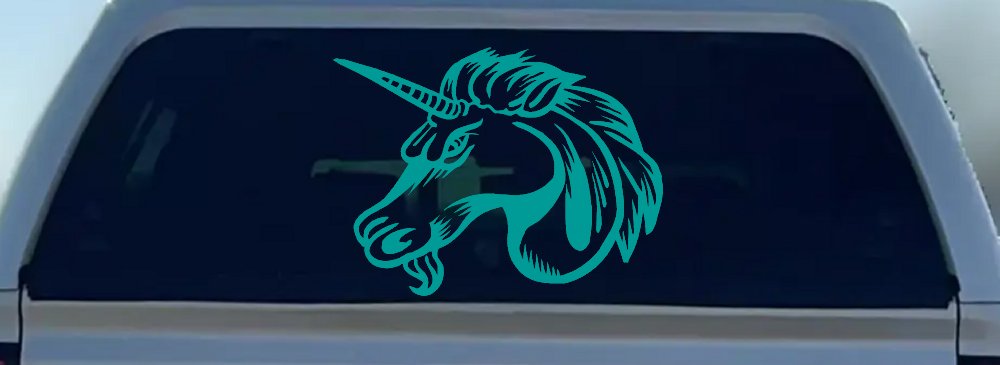 Unicorn Head Car or Truck Window Decal Sticker (Turquoise)