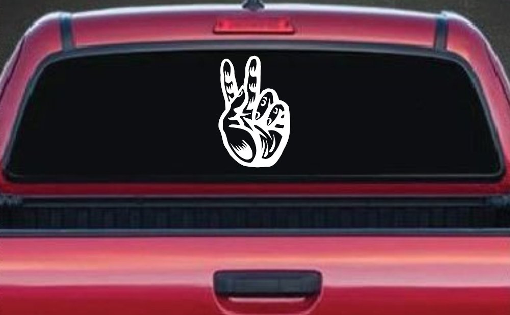 Peace Hand Sign Car or Truck Window Decal Sticker (White)