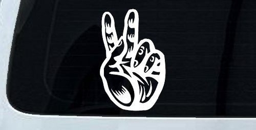 Peace Hand Sign Decal for Car Truck Window - Vinyl Sticker (White)