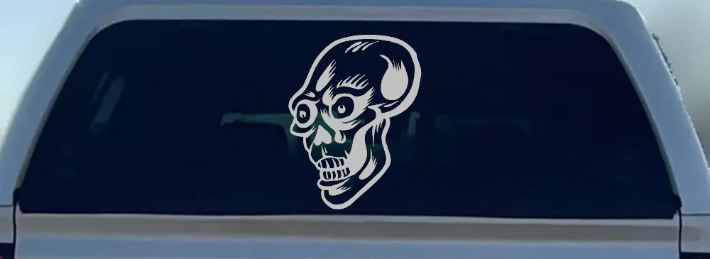 Big Eyed Skull Car Truck Window Decal Sticker Vinyl Art (Light Gray)