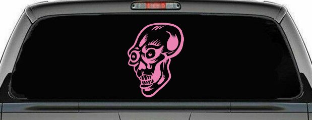 Big Eyed Skull Car or Truck Window Decal Sticker (Pink)