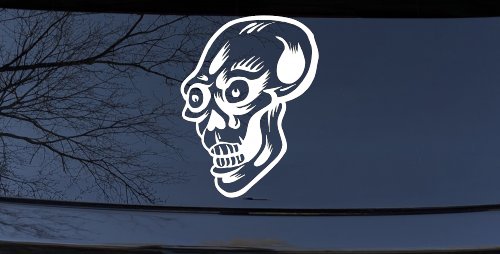Big Eyed Skull Car or Truck Window Decal Sticker (White)