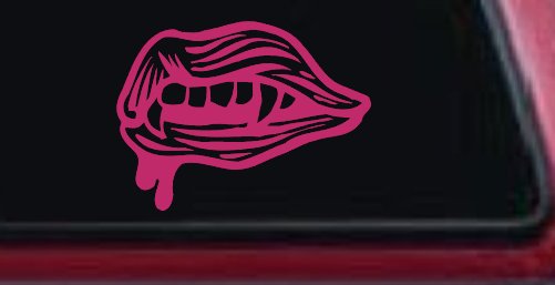 Vampire Mouth Fangs Lips Car or Truck Window Decal Sticker (Hot Pink)