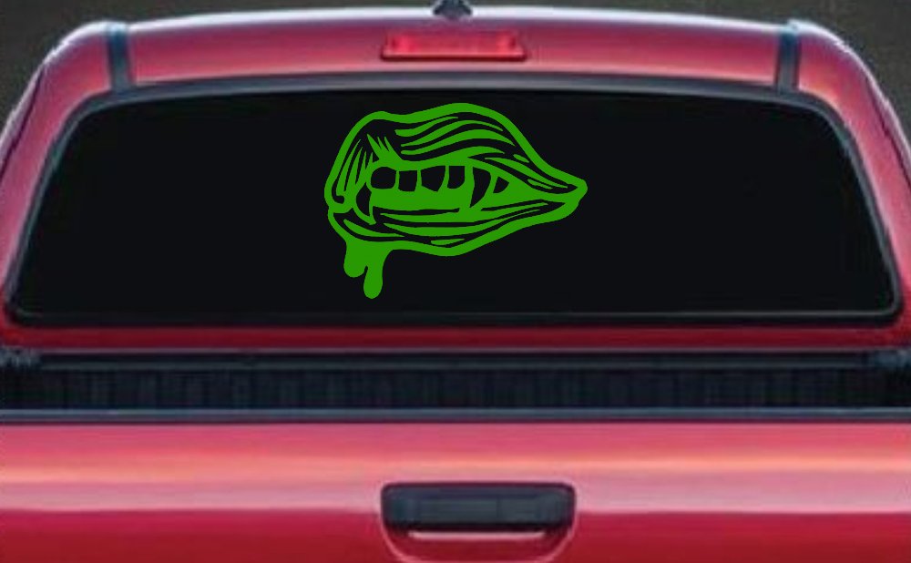 Vampire Mouth Fangs Lips Car or Truck Window Decal Sticker (Lime)