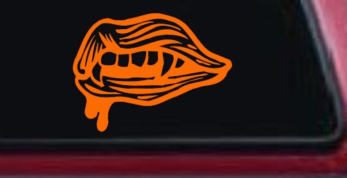 Vampire Mouth Fangs Lips Car or Truck Window Decal Sticker (Orange)