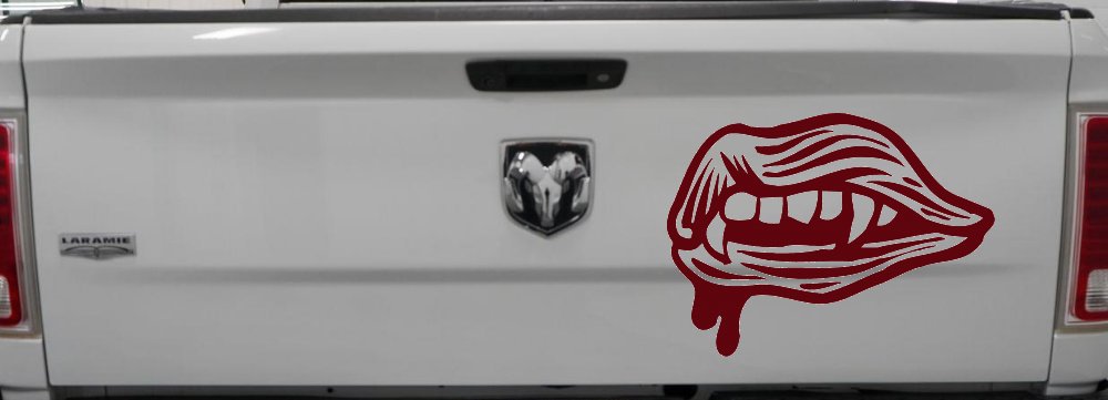 Vampire Mouth Fangs Lips Car or Truck Window Decal Sticker (Purple Red)