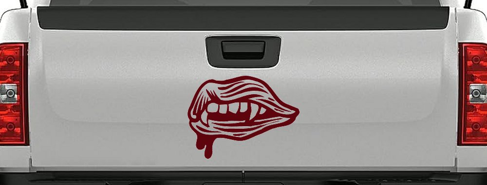 Vampire Mouth Fangs Lips Car or Truck Window Decal Sticker (Purple Red)