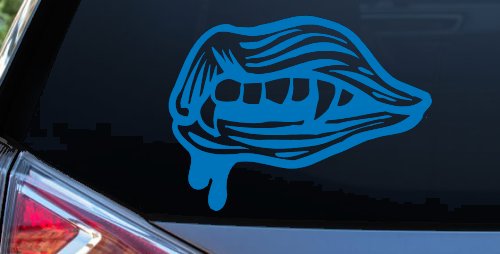 Vampire Mouth Fangs Lips Car or Truck Window Decal Sticker (Sky Blue)
