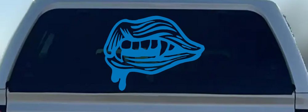 Vampire Mouth Fangs Lips Car or Truck Window Decal Sticker (Sky Blue)
