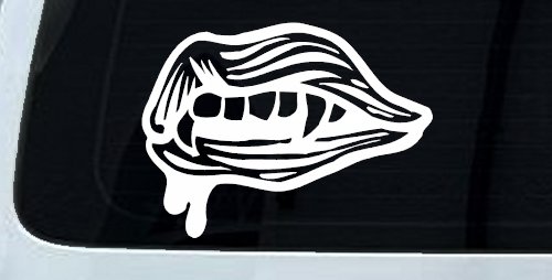Vampire Fangs Lips Decal - Car Truck Window Vinyl Sticker (White)