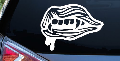 Vampire Mouth Fangs Lips Car or Truck Window Decal Sticker (White)