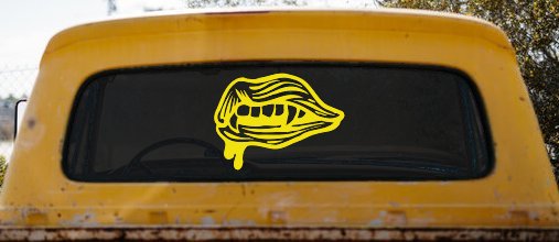 Vampire Fangs Lips Decal - Car Truck Window Vinyl Sticker (Yellow)