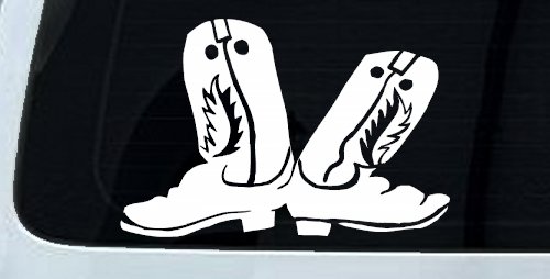 Cowboy Boots Western Farm Ranch Rodeo Car or Truck Window Decal Sticker (White)