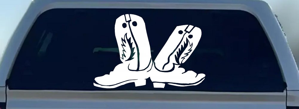 Cowboy Boots Western Farm Ranch Rodeo Car or Truck Window Decal Sticker (White)