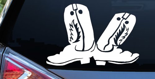 Cowboy Boots Western Decal for Car Truck Farm Ranch Rodeo Windows (White)