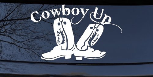 Cowboy Up Boots Rodeo Western Car Truck Window Decal Sticker Vinyl (White)