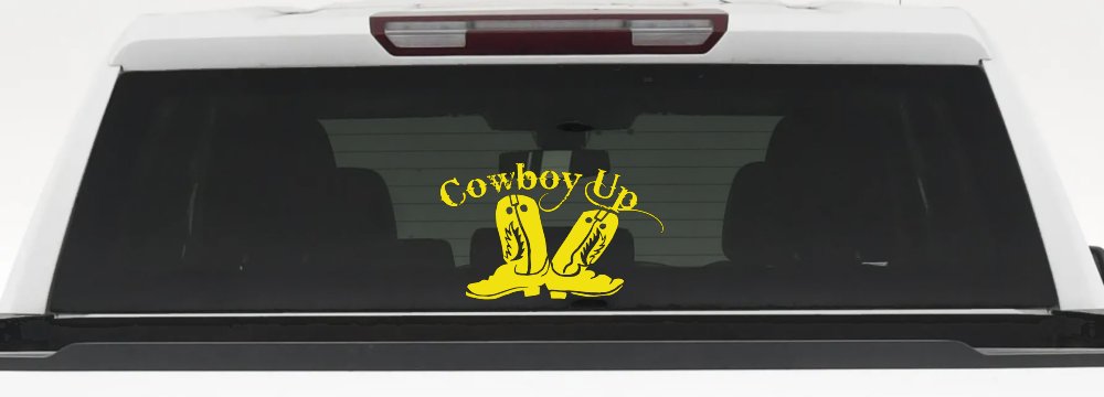 Cowboy Up Boots Rodeo Western Car Truck Window Decal Sticker Vinyl (Yellow)