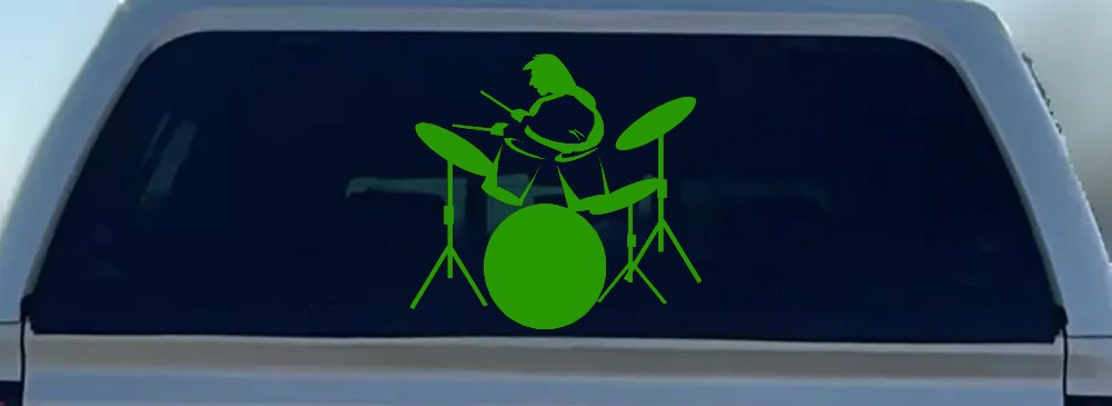 Drummer Outline Line Art Music Car or Truck Window Decal Sticker (Lime)