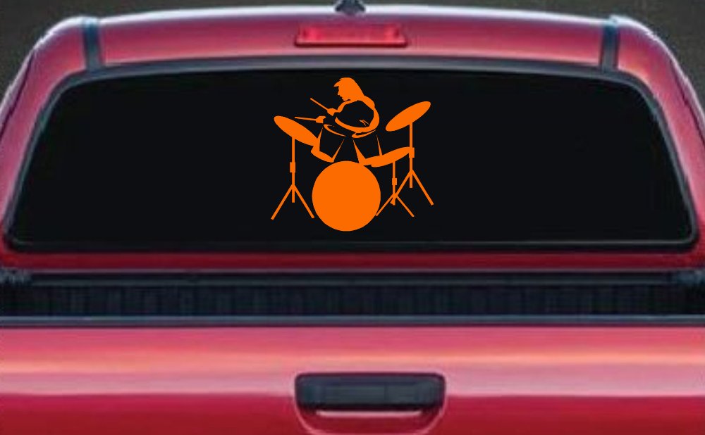 Drummer Outline Line Art Music Car or Truck Window Decal Sticker (Orange)
