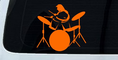 Drummer Outline Line Art Music Car or Truck Window Decal Sticker (Orange)