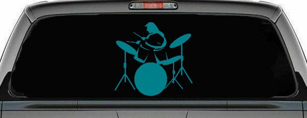 Drummer Outline Line Art Music Car or Truck Window Decal Sticker (Turquoise Blue)