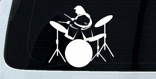Drummer Outline Line Art Music Car or Truck Window Decal Sticker (White)