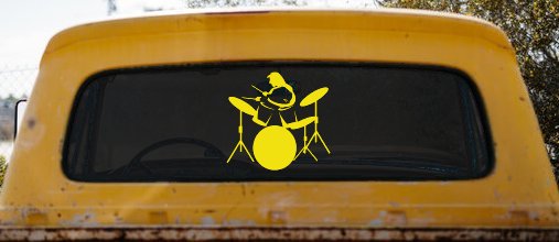 Drummer Outline Line Art Music Car or Truck Window Decal Sticker (Yellow)