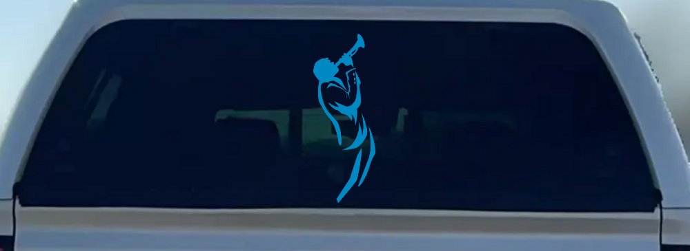 Bugle Player Line Art Music Car or Truck Window Decal Sticker (Blue)
