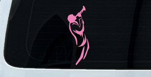 Bugle Player Line Art Music Car or Truck Window Decal Sticker (Pink)