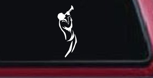 Bugle Player Line Art Music Car or Truck Window Decal Sticker (White)