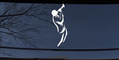 Bugle Player Line Art Music Car or Truck Window Decal Sticker (White)